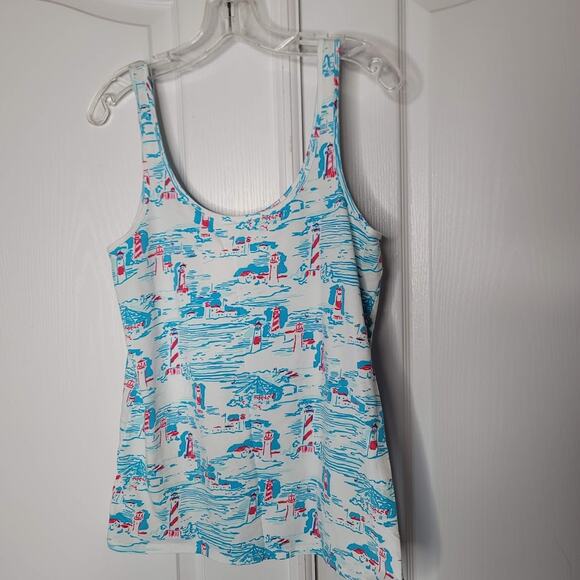 Lilly Pulitzer Tabbie Tank Size XL red white blue Lighthouses - Picture 1 of 5
